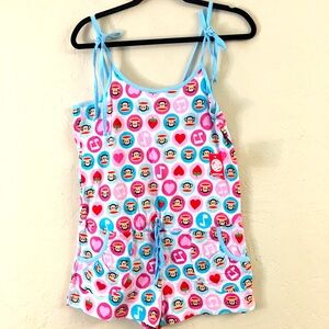 Paul Frank Romper Small Pink Blue 100% Cotton Monkey Print